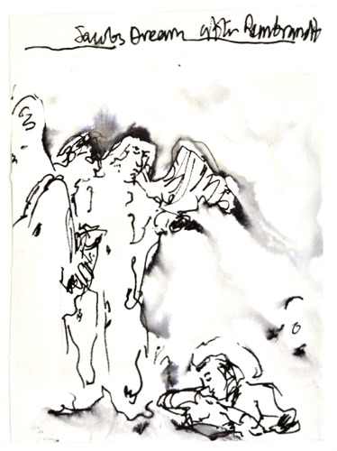 Jacob's Dream after Rembrandt 
Ink on paper (framed)
19x14cm